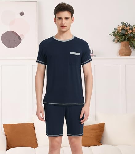 Image of NACHILA Men's Bamboo Viscose Pajamas Set Raglan Short Sleeve Shorts Pjs