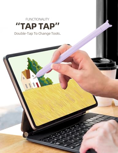 3 Pack Pencil Skin Silicone Case with 6 Tip Cover Compatible with Apple Pencil 2nd Generation,Supports Magnetic Charging and Double Tap,Compatible with iPad Pro 11 12.9 inch,Purple - Thumbnail 5