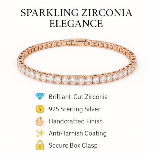 Image of 925 Sterling Silver Tennis Bracelet for Women & Girls | 18K Gold Plated Jewelry | Engagement, Wedding, Anniversary, Birthday, Diwali, Karwa Chauth & Festival Gift | Everyday & Office Wear Jewelry for Wife, Sister, Female