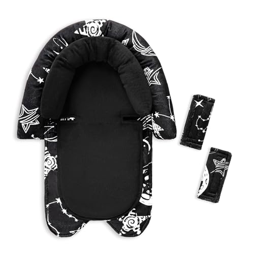 Image of GFU Baby Car Seat Head Support for Newborn, 2 in 1 Infant Car Seat Head Body Support with Strap Pads, Soft Stroller Cushion Pillow Insert for Girls, Fits for Stroller, Swing, Black Star