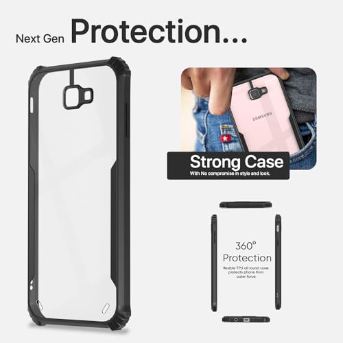 Image of Pikkme Samsung Galaxy J7 Prime Back Cover | Crystal Clear Transparent Back | Ultra Hybrid | Full Camera Protection | Raised Edge | Bumper Back Case for Samsung Galaxy J7 Prime (Black)