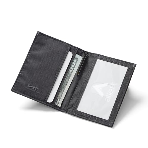Image of Allett Hybrid Card Wallet, Jet Black | Nylon, RFID Blocking, Vertical Layout | Minimalist, Bifold, Card Holder, Water Resistant, Thin, Front Pocket | Holds 3-10+ Cards, Cash