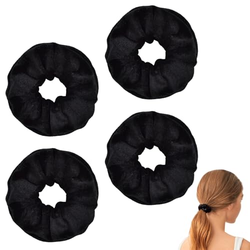 4 gomas para el pelo negras, gomas para el pelo Scrunchies, Scrunchie Invisibobble Scrunchie, terciopelo grande, goma para el pelo grueso, bandas elásticas para el pelo, coleta para mujeres y niñas