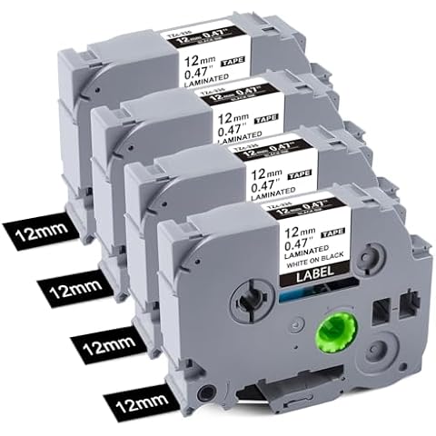 BOYEEZON 4Pack TZe-335 Label Tape Replacement for Brother P Touch TZe-335 Label Tape White on Black TZe TZ Tape 12mm 0.47 Laminated Black Label Maker Tape TZ-355 for Ptouch PTD210 PTD400 PTD410 PTD600 Cover