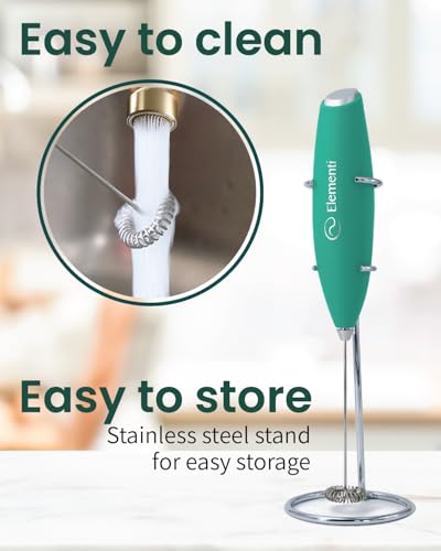Image of Elementi Electric Milk Frother Handheld, Matcha Whisk, Milk frother for Coffee Frother Electric Handheld Drink Mixer, Electric Mini Whisk Small Hand Mixer (Emerald)