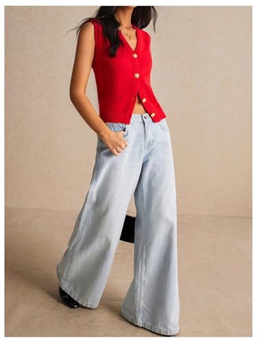 Women's V Neck Sweater Vest Button Down Sleeveless Vest Cardigan Casual Knit Vest4