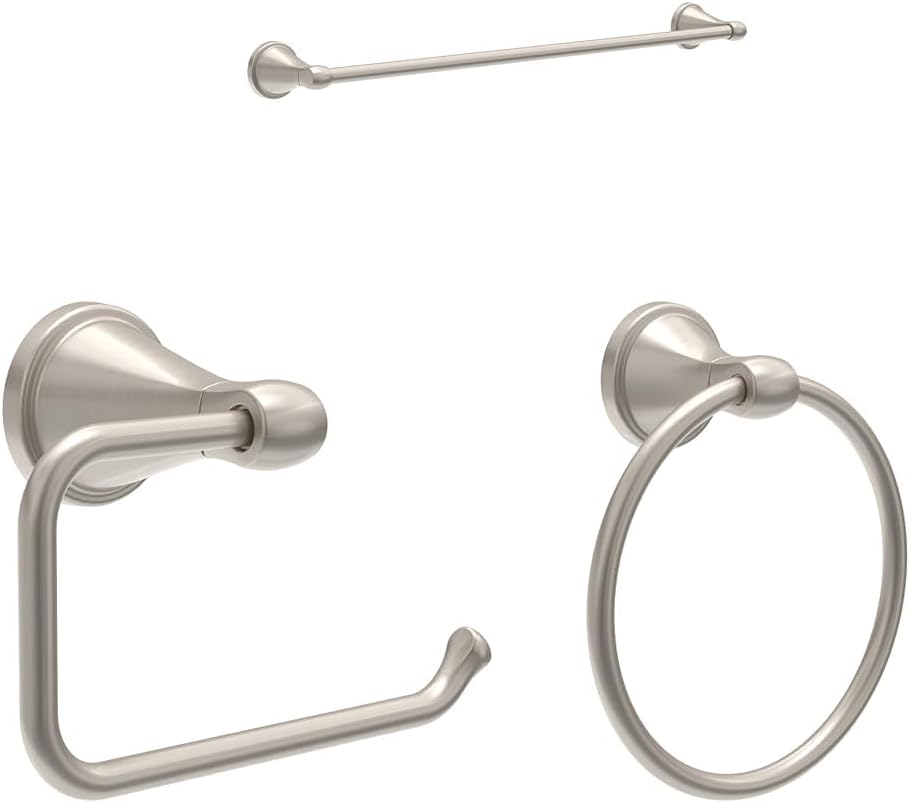 Delta 3-Piece SpotShield Brushed Nickel Bathroom Set 24 Inch Towel Rack, Ring, Toilet Paper Holder | Becker Modern Bathroom Decor