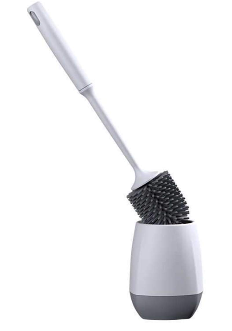 Escobillero de Silicona, Cepillo de baño de Silicona con Soporte, Mango Largo, Cepillo de Limpieza for baño, Gris y Negro, 43 cm(Grey)