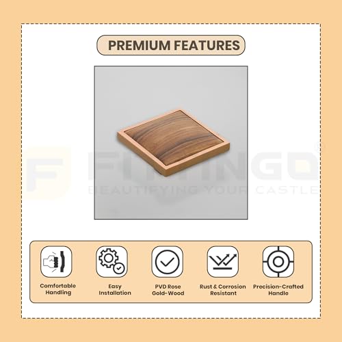 Image of 4 Inch Square Cabinet Handle PVD Rose Gold Wood Finish Aluminium & Wood Pulls for Wardrobe, Kitchen Cabinets, Drawers, Cupboards & Furniture Doors - | Model-1339, Pack of 8 |