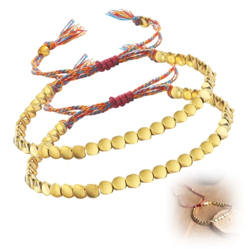 OUDQFCJ 2 pulseras tibetanas de cobre, estilo trenzado con diseño de tres...