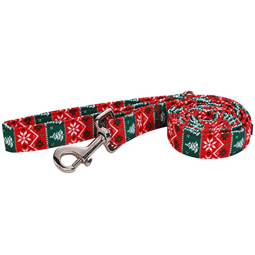 DOGWONG Christmas Dog Leash - Red Green Snowflake, Soft Durable Adjustable Cotton for Small Medium Large Puppies