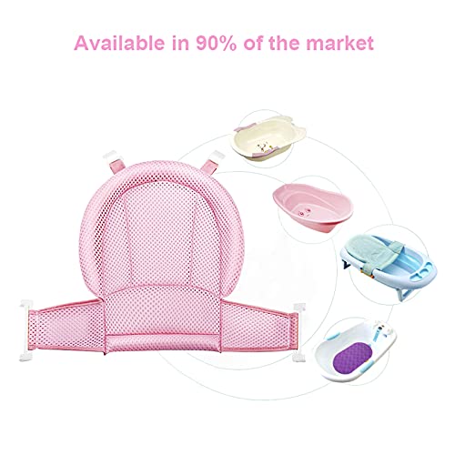 Image of RUIXIA Universal Adjustable Baby Bath Tube Support Mesh Net Soft Breathable Infants Shower Pad Bathing Mat 4-Points Anti-Slip Bathtub Seat with Sponge Cushion Age 0-36 Months, TPink, One Size