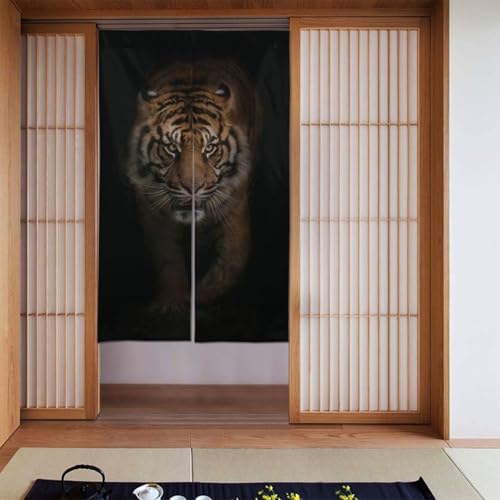 動物 トラ のれん 暖簾 おしゃれ 間仕切り 和風 カーテン目隠し遮光 ロング 飾り 見えにくい トイレ ドアカーテン キッチ リビング 飲食店 遮光 厚手 柔らかい 飾り 玄関 廊下 寝室 部屋 温泉 旅館 ホテル お風呂 洗面所 出入り口 幅86丈14