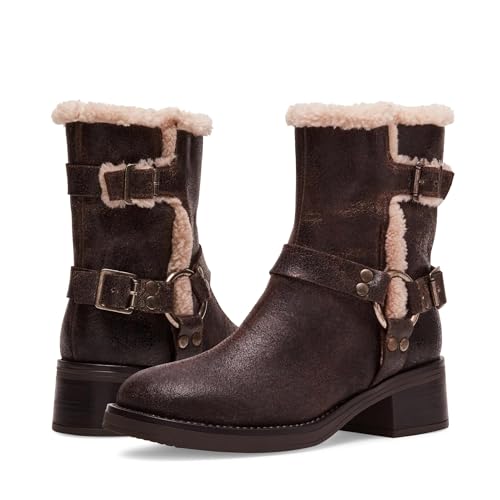 Bottes de moto Brixton Steve Madden en fourrure marron vieilli pointure 37
