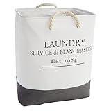 Okuna Outpost Canvas Laundry Hamper - Space-Saving Collapsible Basket - Farmhouse Laundry Basket - Dry Cleaning Tote for Delicates - White, 12 x 16 x 19.2 in, 60L