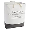 Canvas Laundry Basket with Handles for Bathroom, Bedroom (White and Gray, 60 L Capacity, 12x16x19.2 In)