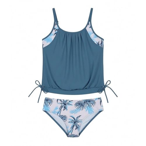 Traje de baño Tankini para niñas, de Doble Capa, con Estampado Floral y Tropical, de Dos Piezas, Talla 6 14, de Fibra Suave, cómodo y Secado rápido, Ideal para Ocio
