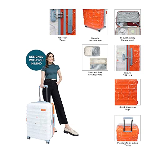 uppercase Topo (Medium) 66 Cms, Printed Hardsided Check-in Trolley Bag, 8 Wheel Spinner Sustainable Luggage with TSA Lock & Anti-Theft Zippers, 2000 Days Warranty Dual Tone (Orange & White) - Image 6