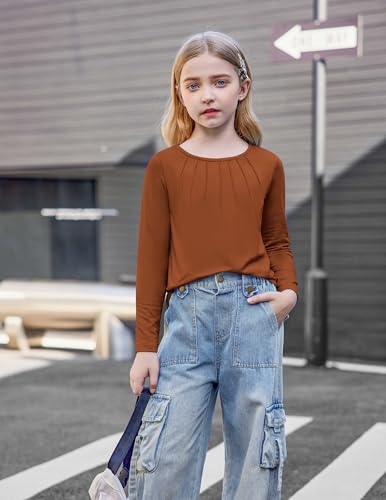 Arshiner Girls Pleated Long Sleeve Shirts Crewneck Casual Fashion Tops Blouse Tee4