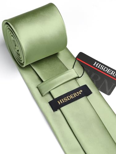 Image of HISDERN Mens Solid Color Ties Formal Satin Necktie and Pocket Square Set Classic Wedding Business Tie & Handkerchief