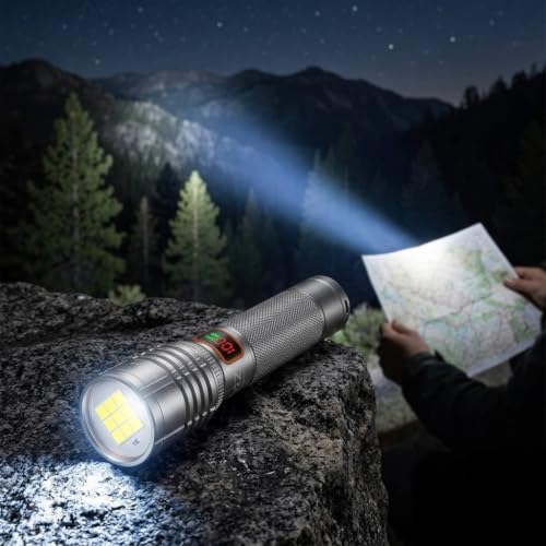 Image of MZ 035 (Zoomable LED Silver Metal Torch) 4 Modes Flashlight | Super Bright & USB Rechargeable Torch, Zoomable Tactical Flashlight with Digital Display