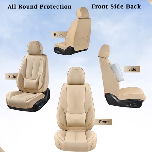 Image of Coverado Seat Covers, Car Seat Covers Front Seats, Beige Car Seat Cover, Car Seat Protector Waterproof, Car Seat Cushion Nappa Leather, Seat Covers Carseat Cover Universal Fit for Most Cars