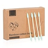Natural Bamboo Cotton Swabs, Eco-Friendly & Biodegradable – Comfortable and Soft,Plastic Free Double Ear Sticks for Ears Cleaning and Makeup,Dirt Removal,crafts,painting (green-1 Pack of 100)