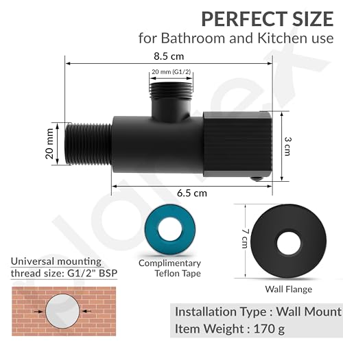 Image of Plantex Single Lever Angle Valve for Bathroom with Brass Spindle /Angle Cock /Single Way Cock with Teflon Tap for Kitchen - Pack of 1 (Black)