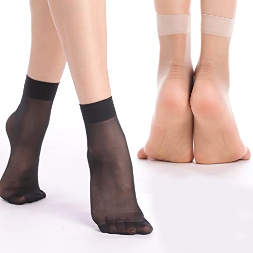 9 Pairs Ankle Sheer Socks for Women 20 Denier Nylon Socks Ladies Black Nude One Size2