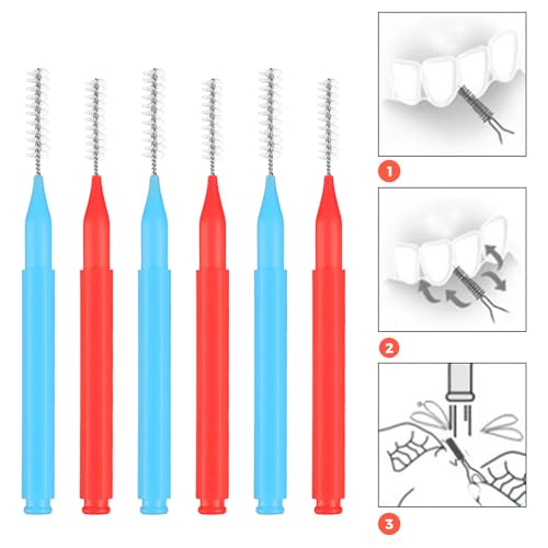 Image of 100 Pcs Interdental Brushes, 2 Sizes Braces Flossers for Cleaner | Braces Brush Soft Dental Brushes Toothpicks Dental Floss Picks Dental for Braces Oral Cleaning(Red,Blue)