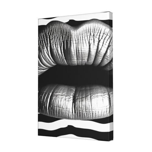 Toile de lèvres noire et blanche pour sublimer la chambre à coucher