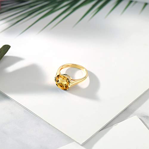 Gem Stone King 18K Yellow Gold Plated Silver Yellow Citrine Women's Ring 3.22 Ct Cushion Cut Available in (Available 5,6,7,8,9)4