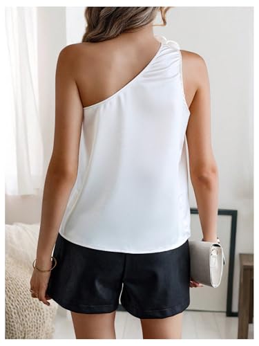 Milumia Women's 3D Flower Sleeveless Blouses One Shoulder Elegant Tank Tops3