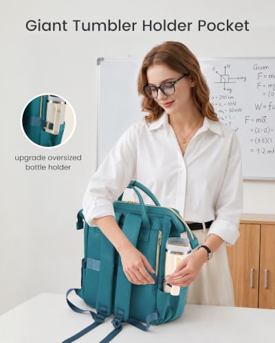 Image of LOVEVOOK Laptop Backpack for Women Men with Large Cup Holder,15.6 inch Waterproof Computer Laptop Bag TSA Approved Travel Backpack,Professional Work College Nurse Teacher Backpack Gift Purse,Peacock Blue