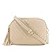 Simple Shoulder Crossbody Bag With Metal Chain Strap And Tassel Top Zipper (Beige)