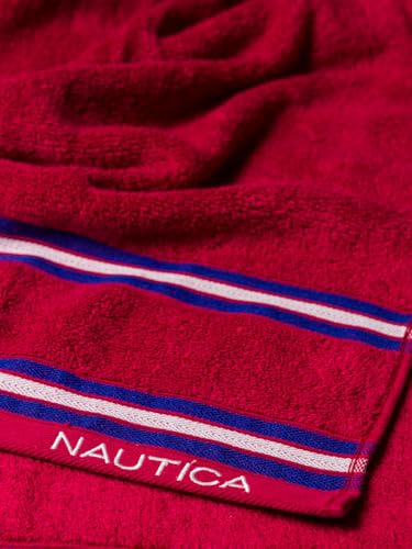 Image of NAUTICA Super Soft Zero Twist 100% Cotton Towel -4pc Face Towel (Vintage Crew Stripe) solid-burgundy-500 GSM