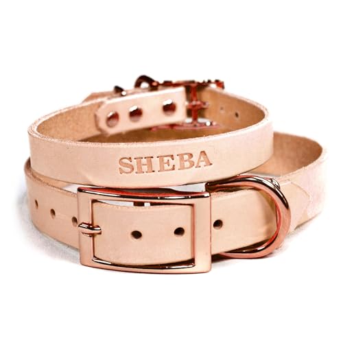 Copper Leaf Leather Handmade Personalized Bridle Leather Dog Collar Engraved Pet Name cover