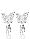 Sterling Silver White Topaz Gemstone Butterfly Stud Earrings for Women Teen Girls Birthday Gifts
