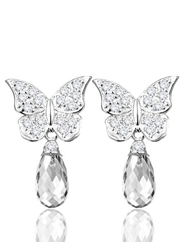 Sterling Silver White Topaz Gemstone Butterfly Stud Earrings For Women Teen Girls Birthday Gifts #TOP19