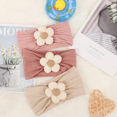 DRESHOW 3 Pack Girls Headbands Stretchy Nylon Headbands Handmade Hair Accessories for Newborn Infant Toddlers Kids