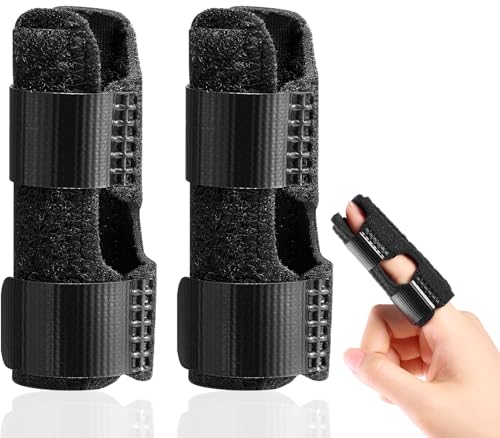 2 Stück Fingerschiene - Verbesserte Fingerschutz Finger Sleeves mit 2 Aluminium Stangenstütze für Ringfinger Zeigefinger Mittelfinger - Fingerbandage für Gebrochene Verstauchte Arthritis (Schwarz)