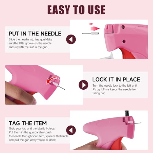 Image of Micro Tag Gun for Clothes - Rose and Red Color Mini Stitch Gun for Clothes Fabric-Friendly Design Single Stitch Sewing Gun Quick Clothing Fixer Total 4000 Fasteners