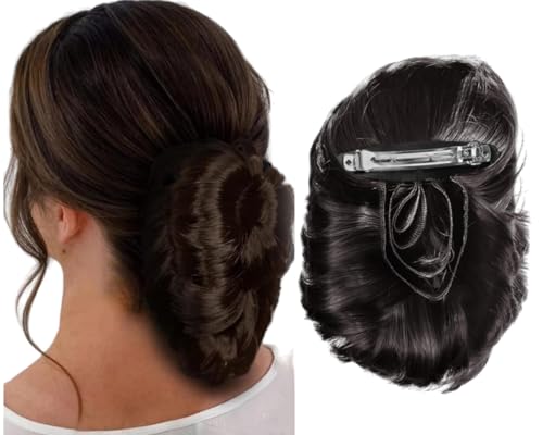 Image of HAIR WALA Flower Style Claw Clip Bun net attached Hair Extension decorative bun for attractive look Synthetic Fake Ponytail Hair extension for Women Girls, Matte Finish(Brown Color) (Brown)