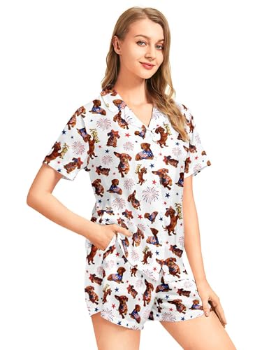 Image of Women's Pajama Sets Funny Pajamas for Women Set Comfortable 2 Piece Button Down Tops & Shorts Sleepwear Short Sleeve