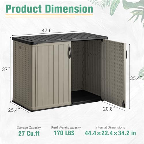 Image of Greesum Outdoor Storage Cabinet with Lockable Doors, 26 CuFt, Beige | Easy to Assemble | All-Weather Resistance | Sturdy Sidehandles | Multi-purpose Resin Large Storage Box