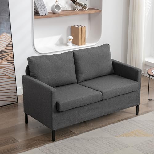 Image of TYBOATLE Dark Grey Linen Small Couch Loveseat, 2-Seat Sofa for Living Room | Linen Fabric Upholstery, Love Seat, Mini Couch, Modern Design, Bedroom, Apartment, Dorm, Office, Small Spaces