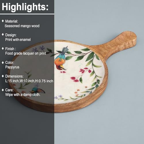 Image of SAAGA Nerium Mango Wood Pizza Serving Platter - 15 x 10 Inch Round Wooden Snack & Pizza Tray | Stylish Tray for Kitchen, Home, Cafes & Restaurants