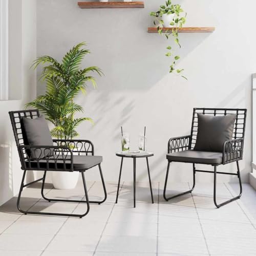 Coussins en polyester anthracite et structure noire pour cet ensemble repas de jardin