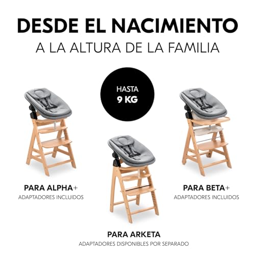 Miniatura 3 de Hauck Hamaca Bebé Ergonómica - Tumbona Bebes Recién Nacidos Para Tronas De Madera Alpha Plus Beta Plus Y Arketa, Mecedora Hasta 15 Kg, Arnés De 5 Puntos, Reductor De Asiento Y Funda De Algodón -Gris