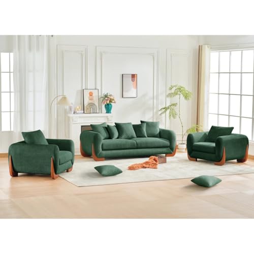 Image of Velvet Contemperory Sofa with Cushion Chaise Lounge Sectional Sofa Perfect for Living Room & Bedroom Guests Home & Office (Boucle 3+1+1 Green, 5 Seater)